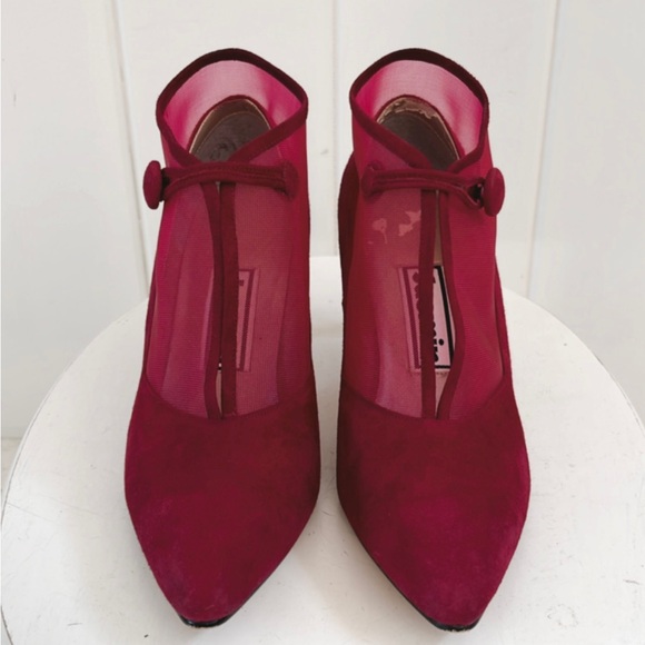 Vintage Jasmin Leather Mesh Booties Magenta Pink Heels Women 6.5 Fairycore - Picture 5 of 13